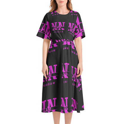 NN Short Sleeve Waist Folding Midi Dress