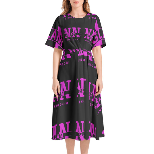 NN Short Sleeve Waist Folding Midi Dress