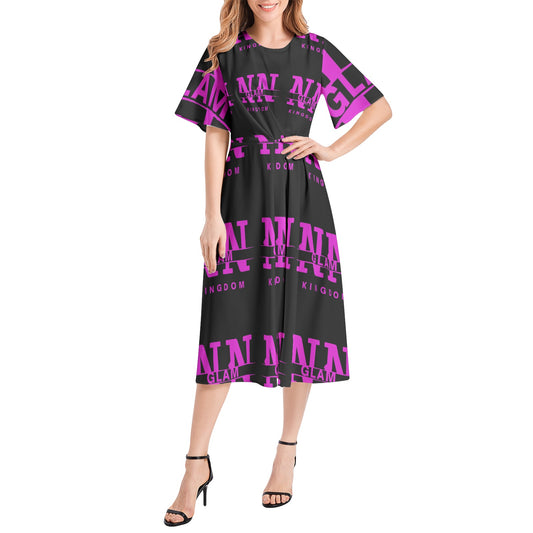 NN Short Sleeve Waist Folding Midi Dress