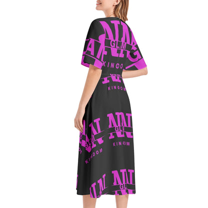 NN Short Sleeve Waist Folding Midi Dress